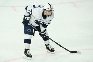 Penn State forward Gavin McKenna (72) skates against Clarkson during the second period at Pegula Ice Arena.