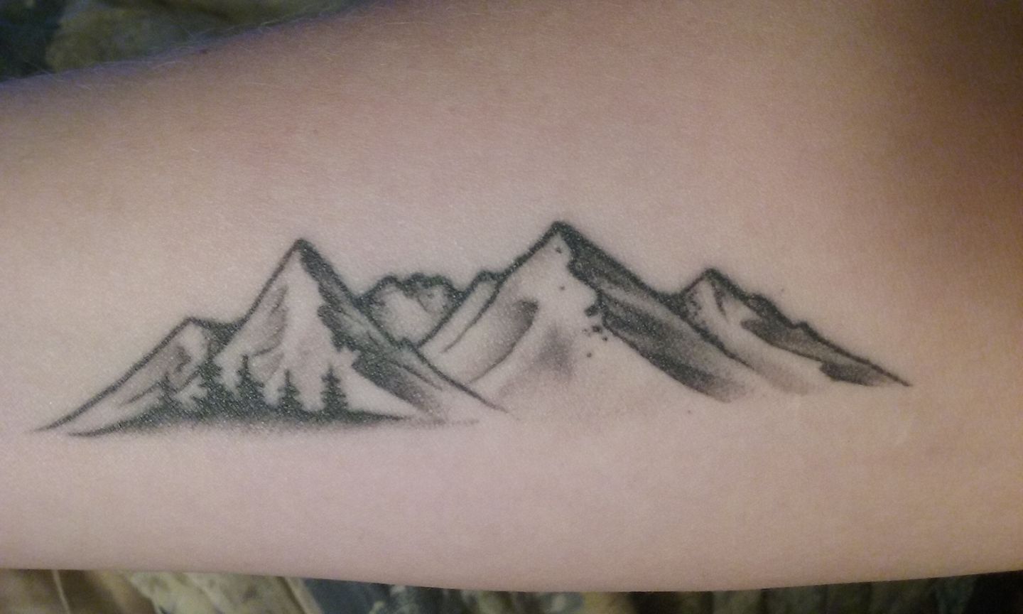My first tattoo Mount Sinopah in Glacier Park MT done by Mike Fachinni   rtattoos