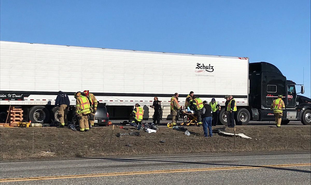 Crash involving semi and car backs up traffic on I-90 East