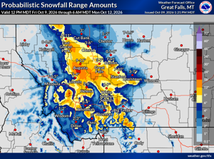 Snow forecast Oct. 10-11 2026 NWS