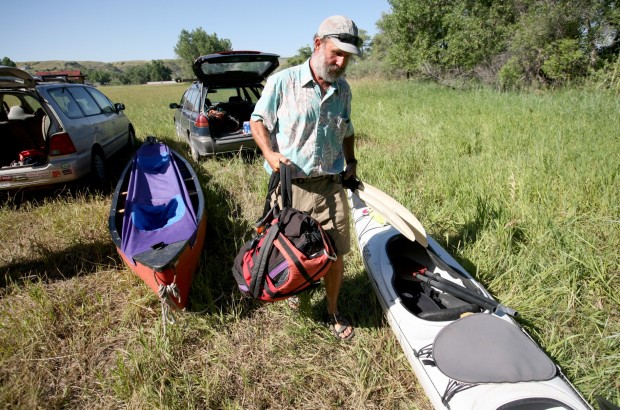Gary Steele prepares his kayak 