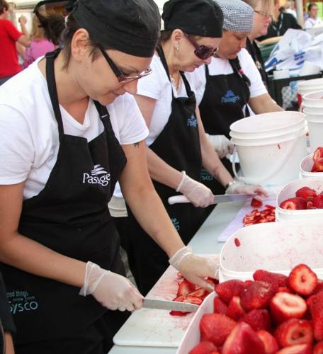 Wendie Jackman chops strawberries