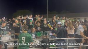 The Billings Central band plays during the Rams homecoming