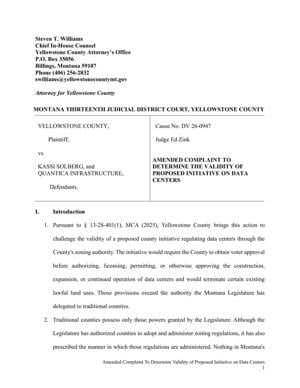 Yellowstone County's revised data center initiative lawsuit