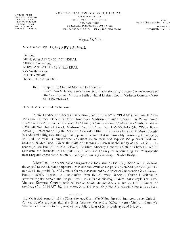 Letter to AG requesting action