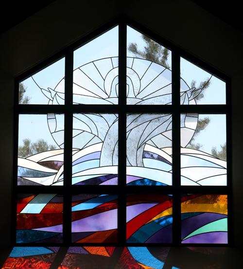 A resurrection stained glass window