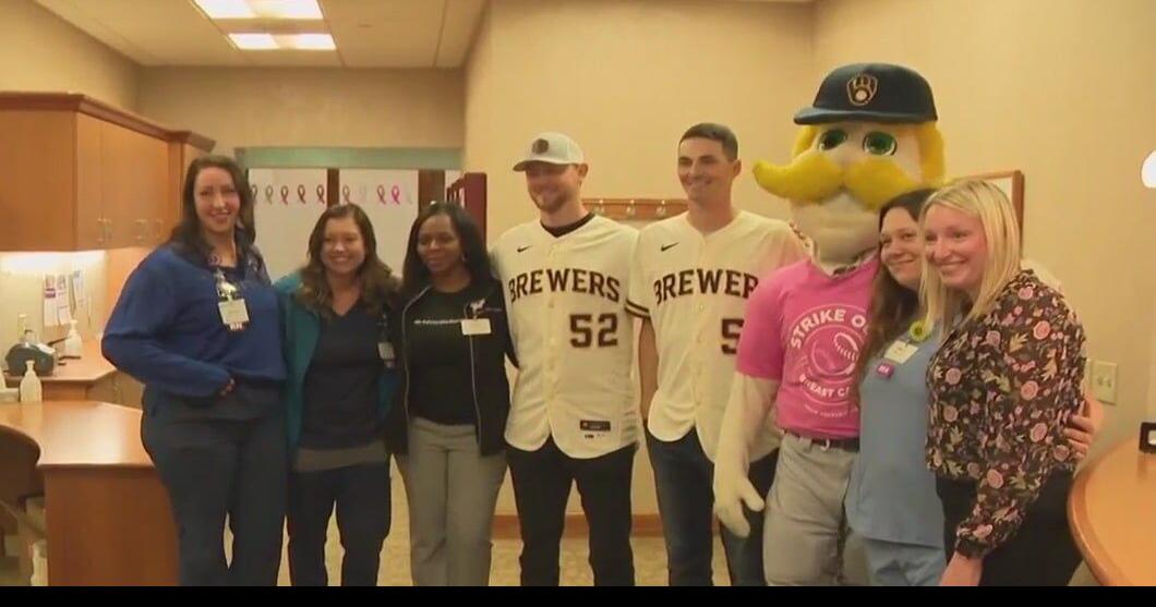 Brewers help raise breast cancer awareness in visit to Aurora patients
