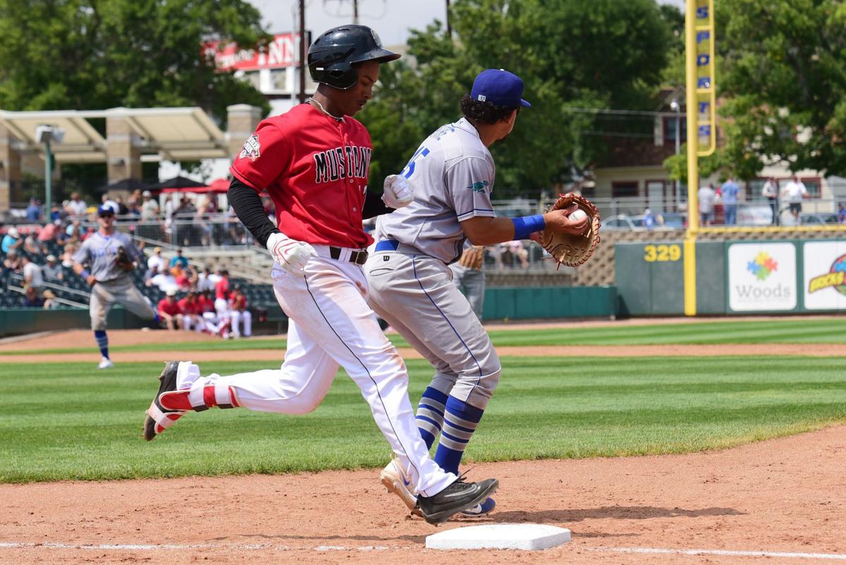 Mustangs infielder Jeter Downs and Ogden Raptors infielder Gersel Pitre