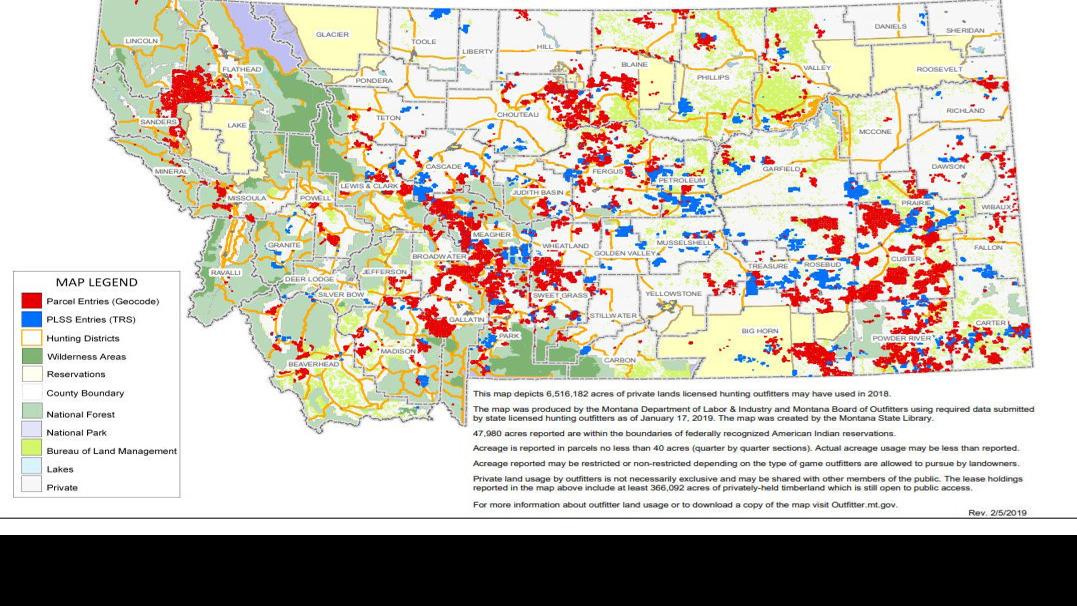 Map shows 6.5M private acres leased by hunting outfitters Montana