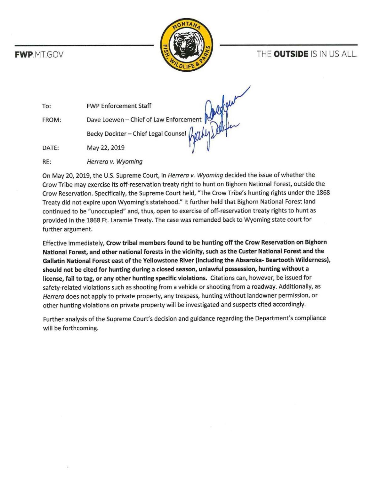 crowe memorandum pdf memo enforcement billingsgazette.com   Tribe  Crow