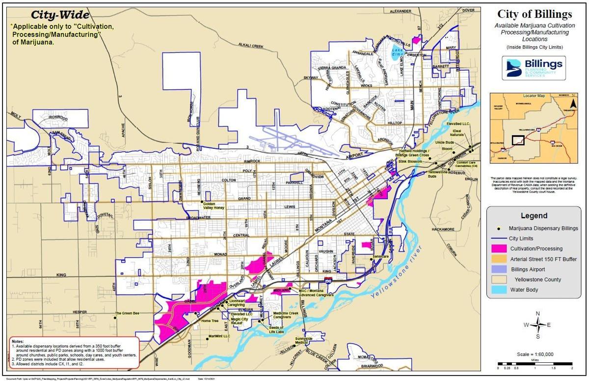 Areas in Billings where it will be legal to cultivate and manufacture recreational marijuana