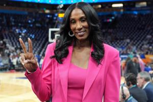 Apr 3, 2026; Phoenix, AZ, USA; Lisa Leslie poses before a semifinal of the Final Four of the women's 2026 NCAA Tournament between the UConn Huskies and the South Carolina Gamecocks at Mortgage Matchup Center.