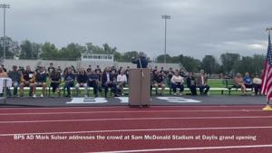 BPS AD Mark Sulser speaks at grand opening of Sam McDonald Stadium at Daylis