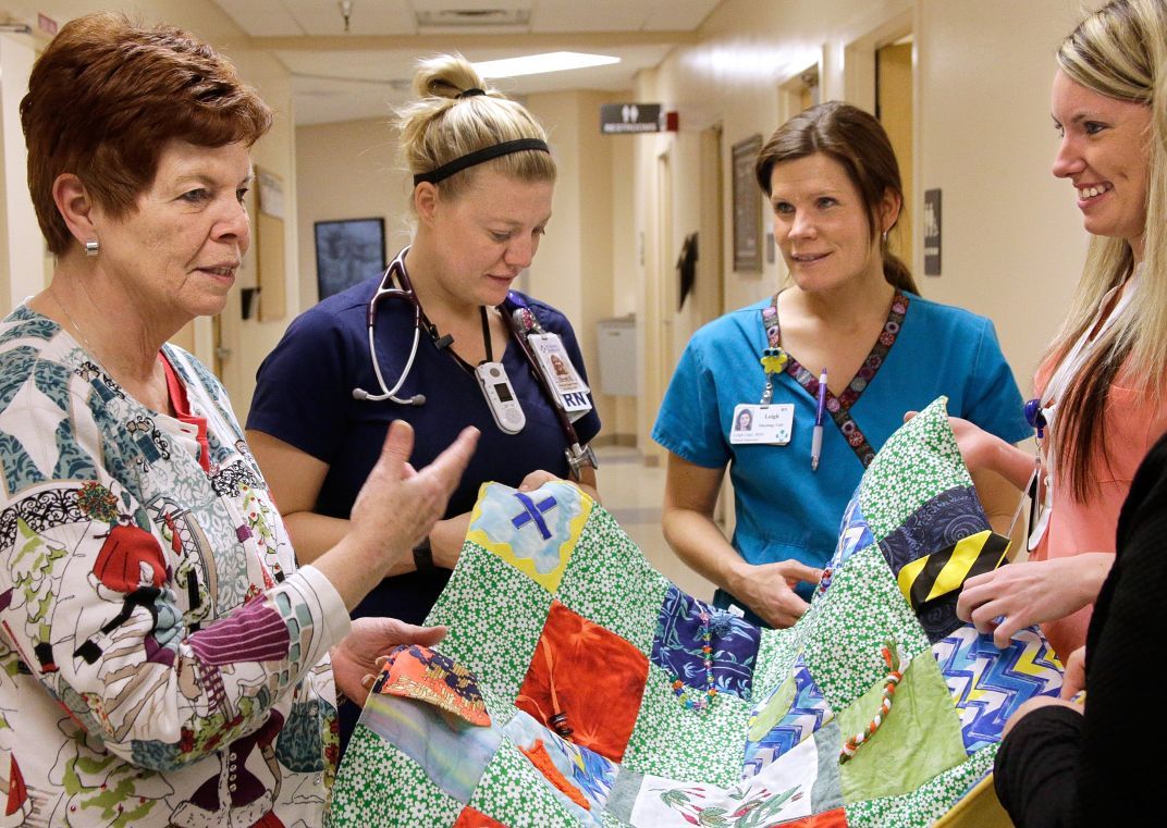 Volunteers make fidget blankets for St. V's trauma, dementia patients