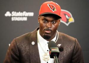 The Arizona Cardinals introduce their first-round draft pick running back Jeremiyah Love during a news conference at the