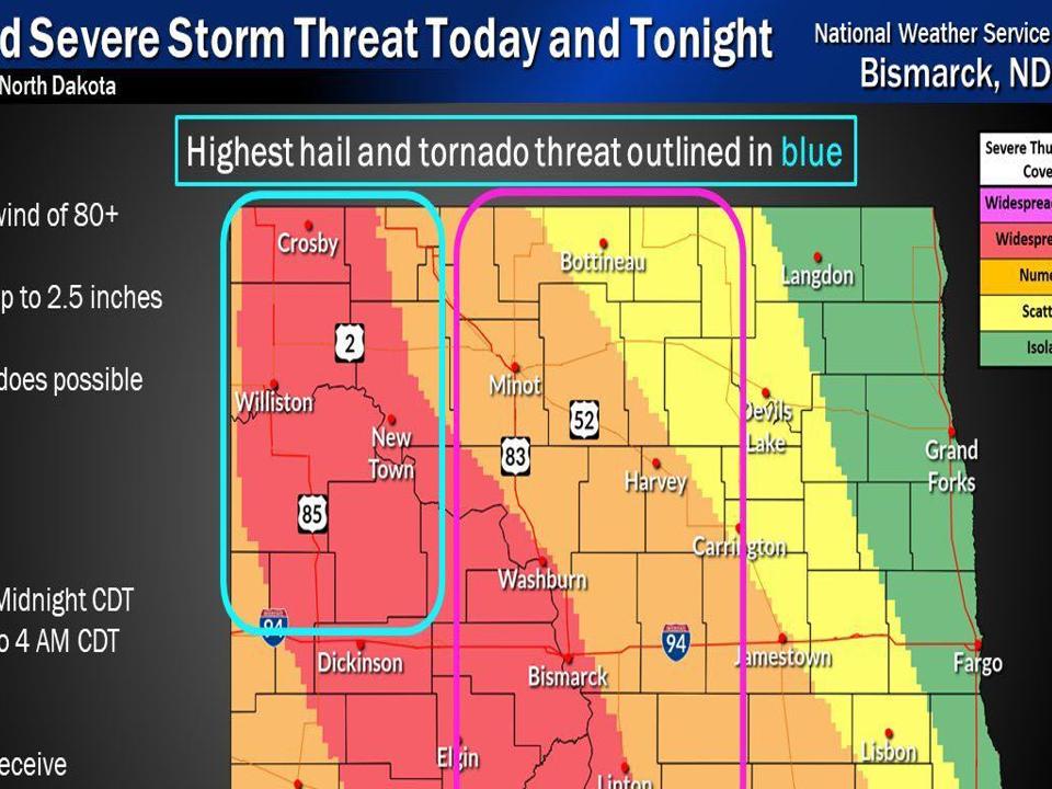 Widespread Severe Weather Forecast For Western Central North Dakota Local News For Bismarck Mandan North Dakota Bismarcktribune Com
