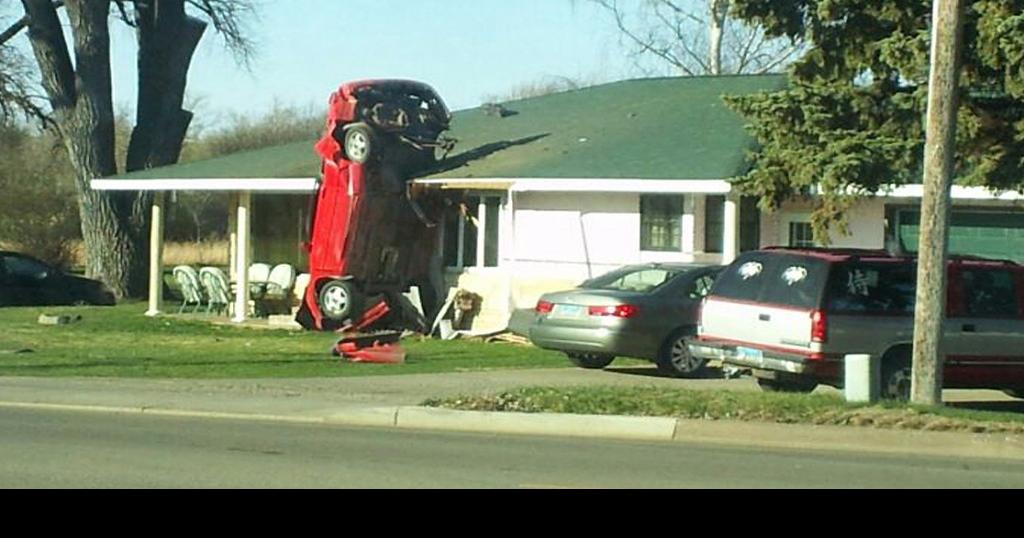 Student survives unusual landing in Linton car crash
