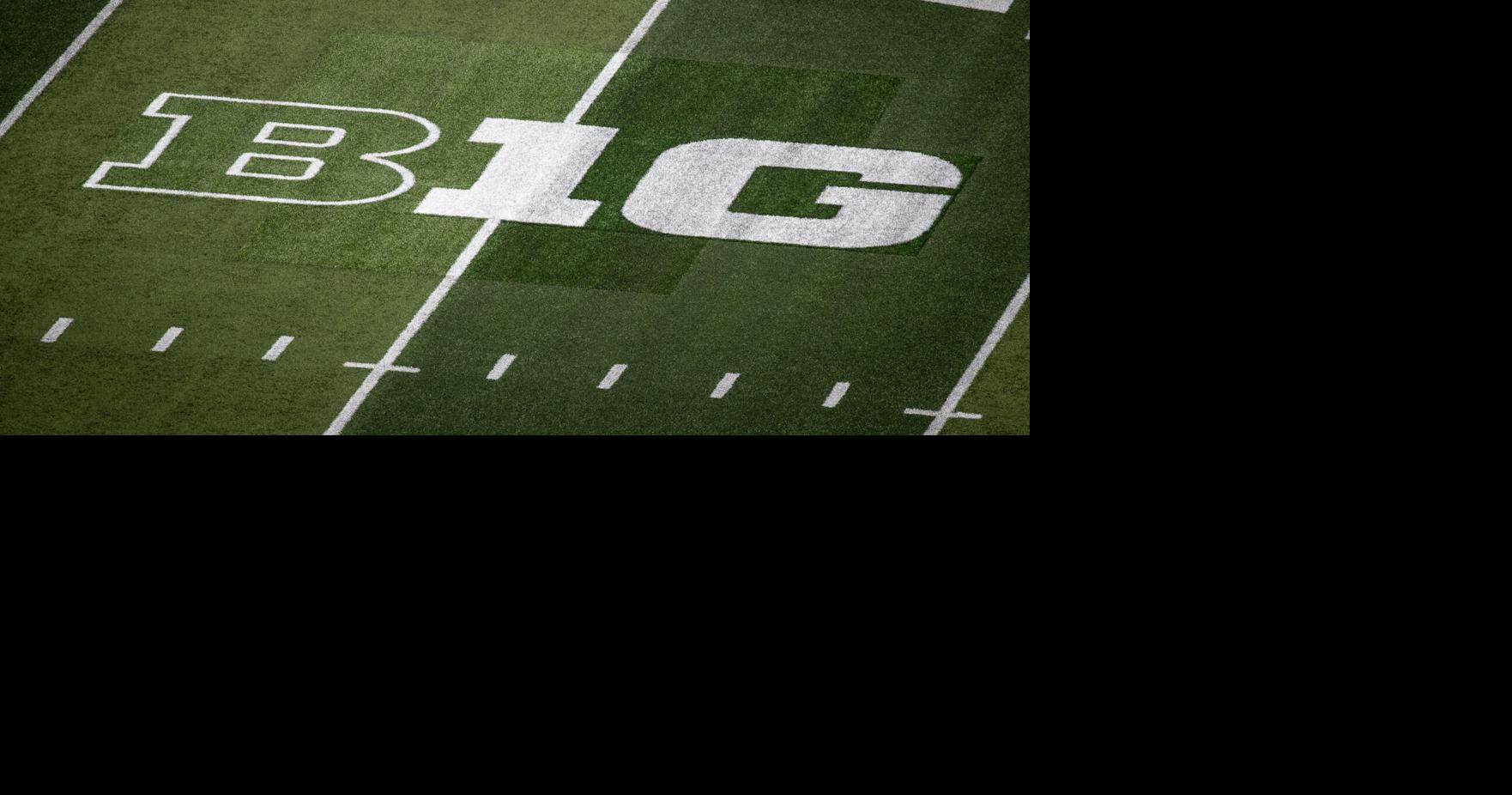 A patchwork of turf surrounds the Big Ten logo where it replaced the Pac-12 logo on the field at Autzen Stadium Saturday, Aug. 31, 2024 in Eugene, Ore.