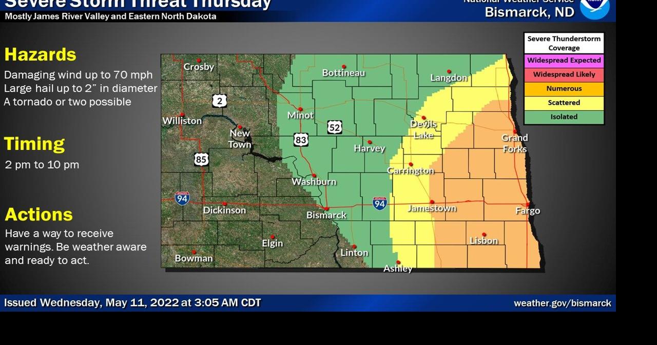 Bismarck-Mandan to see wet Thursday; severe weather a threat in eastern North Dakota