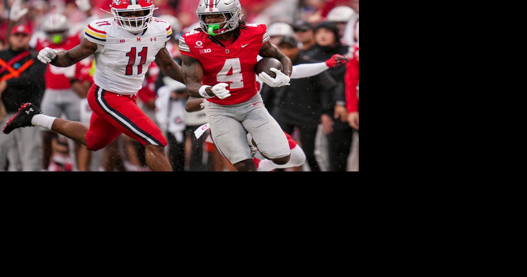Ohio State Buckeyes wide receiver Jeremiah Smith (4) scores a touchdown ...