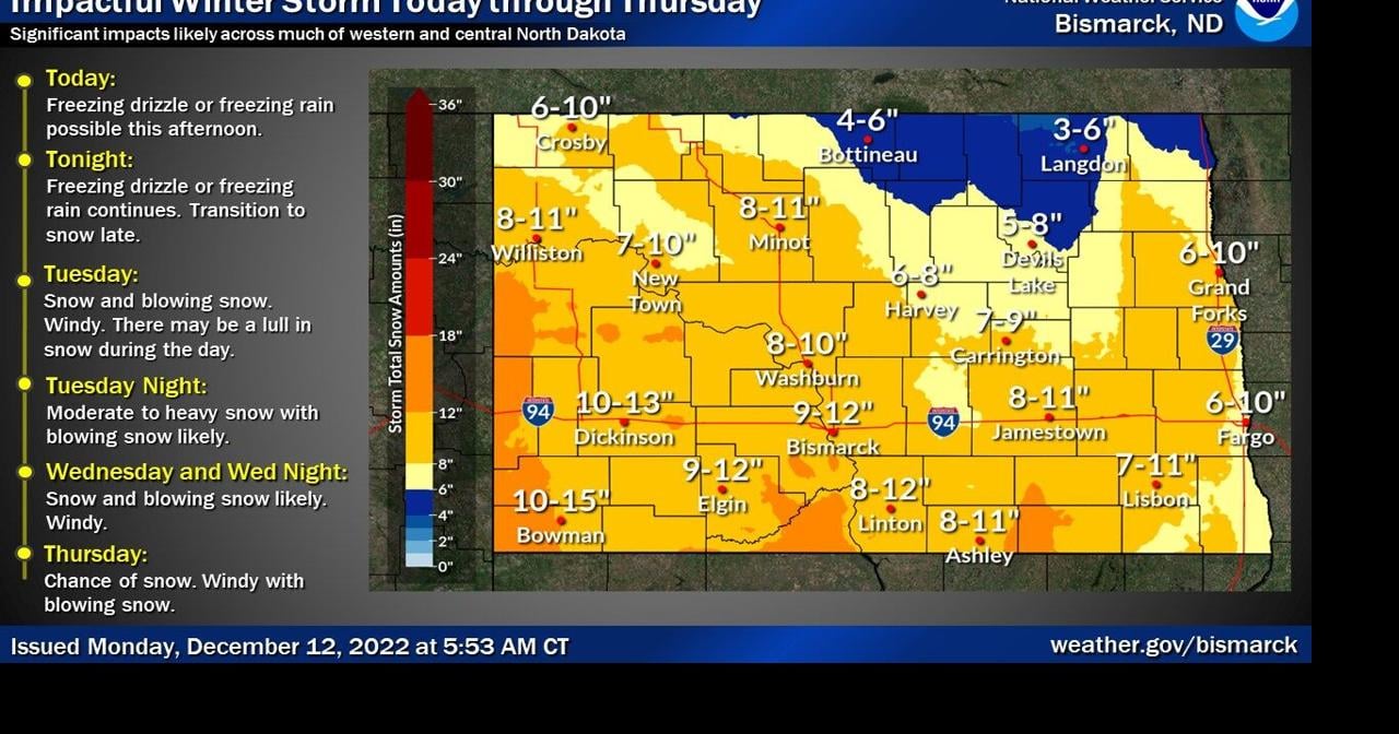 Storm to bring ice, heavy snow, strong winds to North Dakota