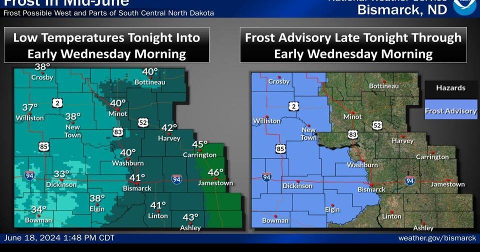 Frost is possible in much of western North Dakota