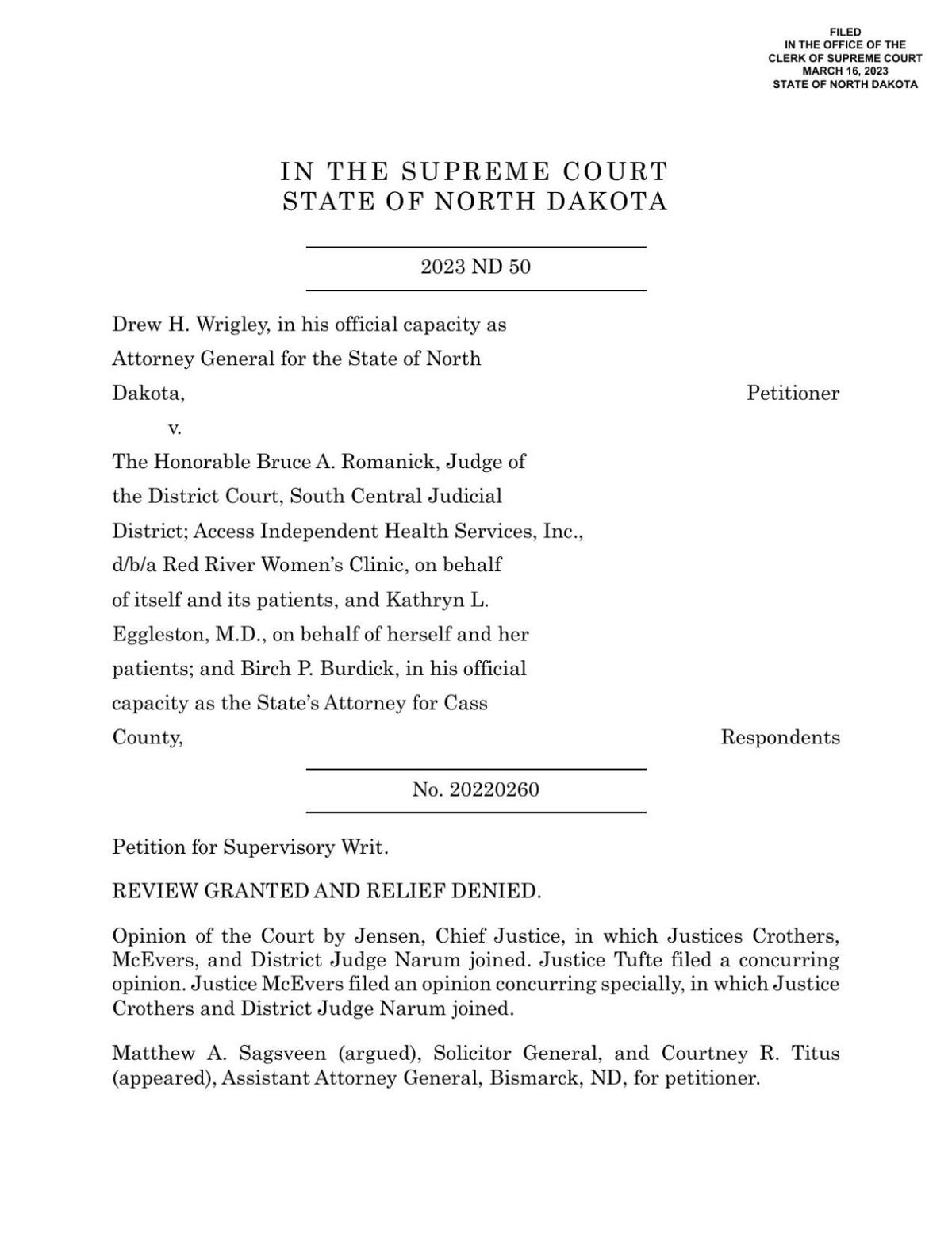 North Dakota Supreme Court upholds temporary block of state #39 s abortion ban
