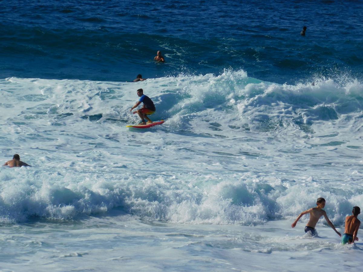 Surfers along the North Shore