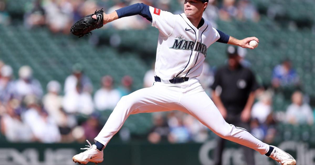 Kade Anderson of the Seattle Mariners pitches in the first inning against the Texas Rangers at T-Mobile Park on Wednesday, Sept. 9, 2026, in Seattle.