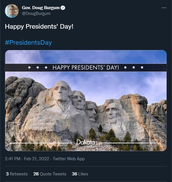 Burgum s Mount Rushmore Presidents Day tweet draws mockery