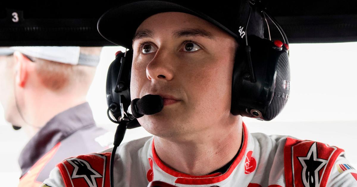 NASCAR Cup Series driver Christopher Bell (20) sits in his pit box Saturday, July 25, 2026, during qualifying for the Brickyard