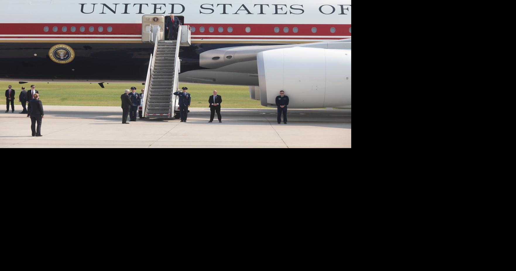 President Donald Trump lands in Bismarck aboard new Air Force One, speaks at Medora