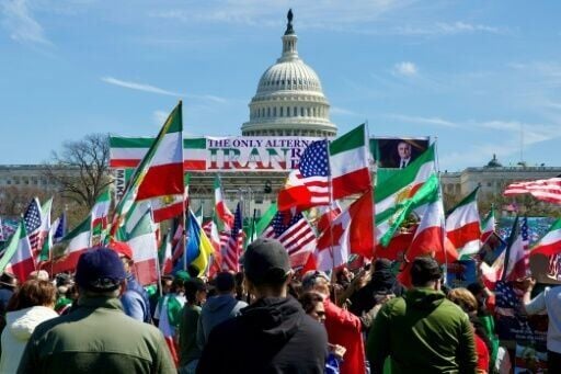 The US Capitol building is seen in the background during a demonstration in Washington on March 29, 2026 by a group called DCProtests4Iran