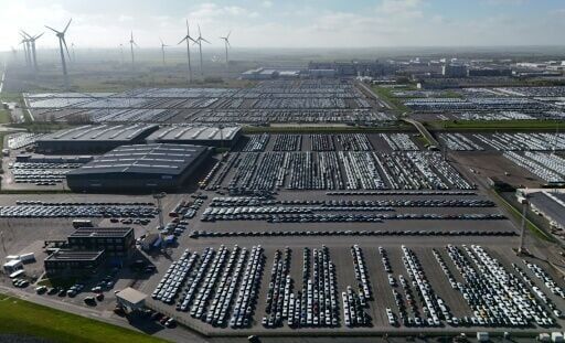 Cars of the Volkswagen group ready for shipping. The carmaker is battling fierce Chinese competition and weak demand