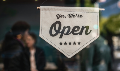 We're Open sign from ADN