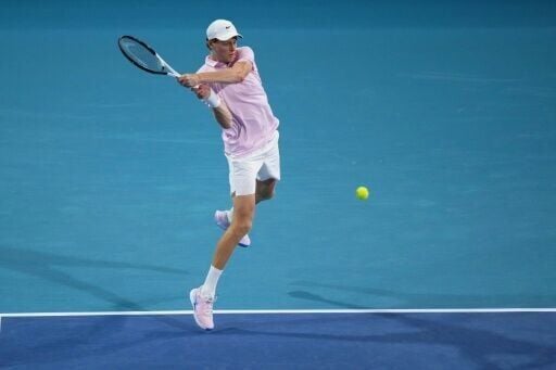 Jannik Sinner blasts a backhand against Corentin Moutet in his victory at the Miami Open
