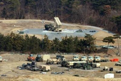 A launch vehicle of the Terminal High Altitude Area Defense (THAAD) system at a US military base in Seongj, South Korea