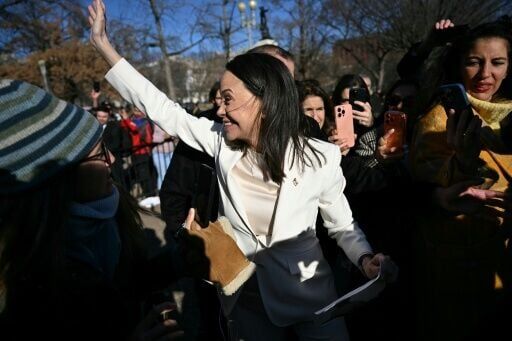 Venezuelan opposition leader Maria Corina Machado greeted supporters outside the White House