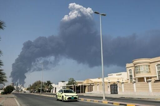 Smoke rises from the direction of an energy installation in the Gulf emirate of Fujairah