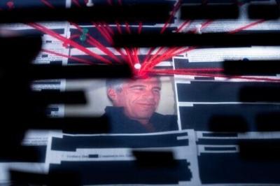 A photo showing some of the redacted Epstein files