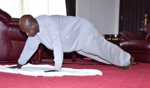 Museveni seeks to show he is fit with push-ups and other physical feats