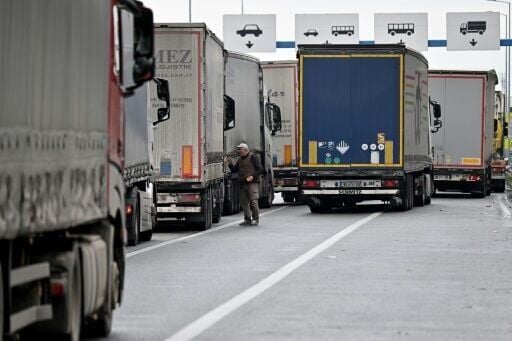 Trucks blockade the Batrovci border crossing between non-EU country Serbia and EU member Croatia