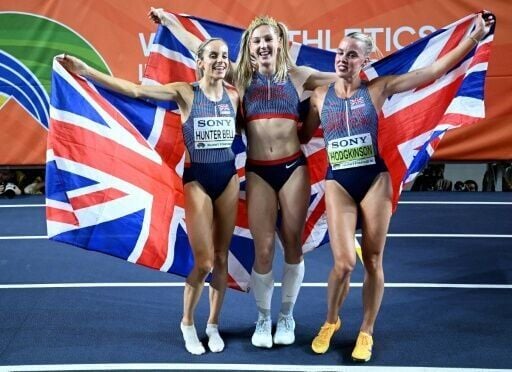 British gold medal winners, Georgia Hunter Bell (L), Molly Caudery (C) and Keely Hodgkinson