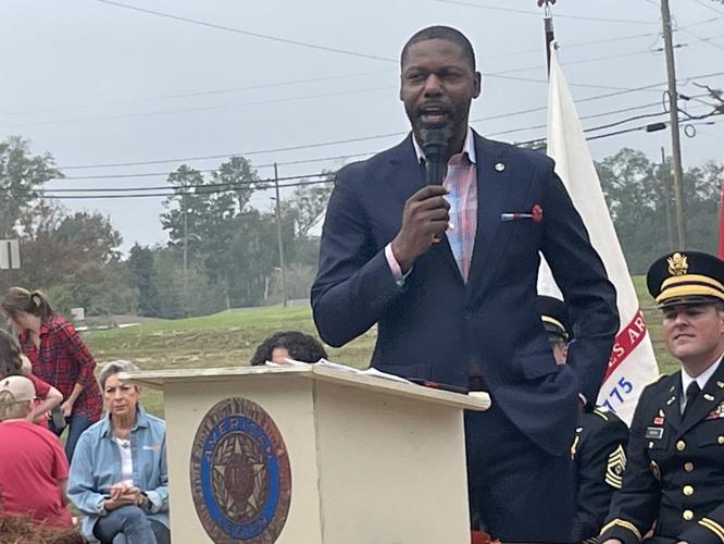 Aaron Roper speaks at Veterans Day