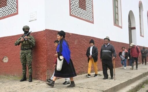 Tight security near a polling station in Silvia, southwest Colombia, on Sunday
