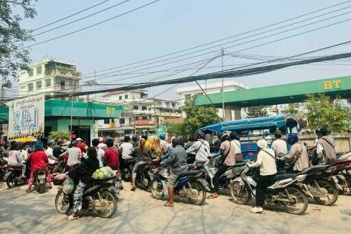 Snaking queues of vehicles queued in Myanmar for shrivelling petrol supplies, with some gas stations shuttered as fuel stocks dried up due to the war in the Middle East