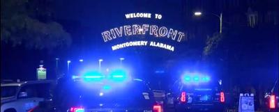 Riverfront Park with police lights