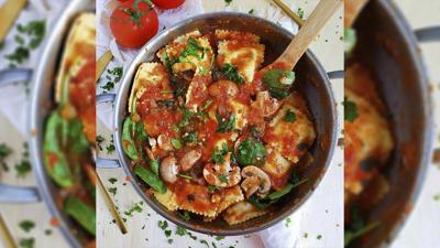 One-Pot Spinach & Mushroom Four Cheese Ravioli