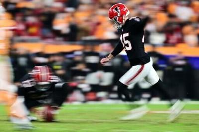 Zane Gonzalez of the Atlanta Falcons kicks the game-winning field goal in the Falcons' NFL victory over the Tampa Bay Buccaneers