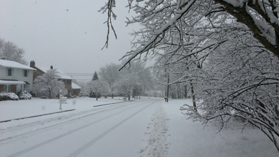 Snowy neighborhood street in Binghamton, N.Y.